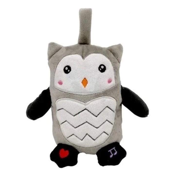 Jucarie educativa pentru copii 3+ ani, Forma de bufnita, Cu sunete si povesti in limba romana, Functionare cu baterii 2xAAA (neincluse), Plastic-Poliester, 46x12x34cm, Gri-alb