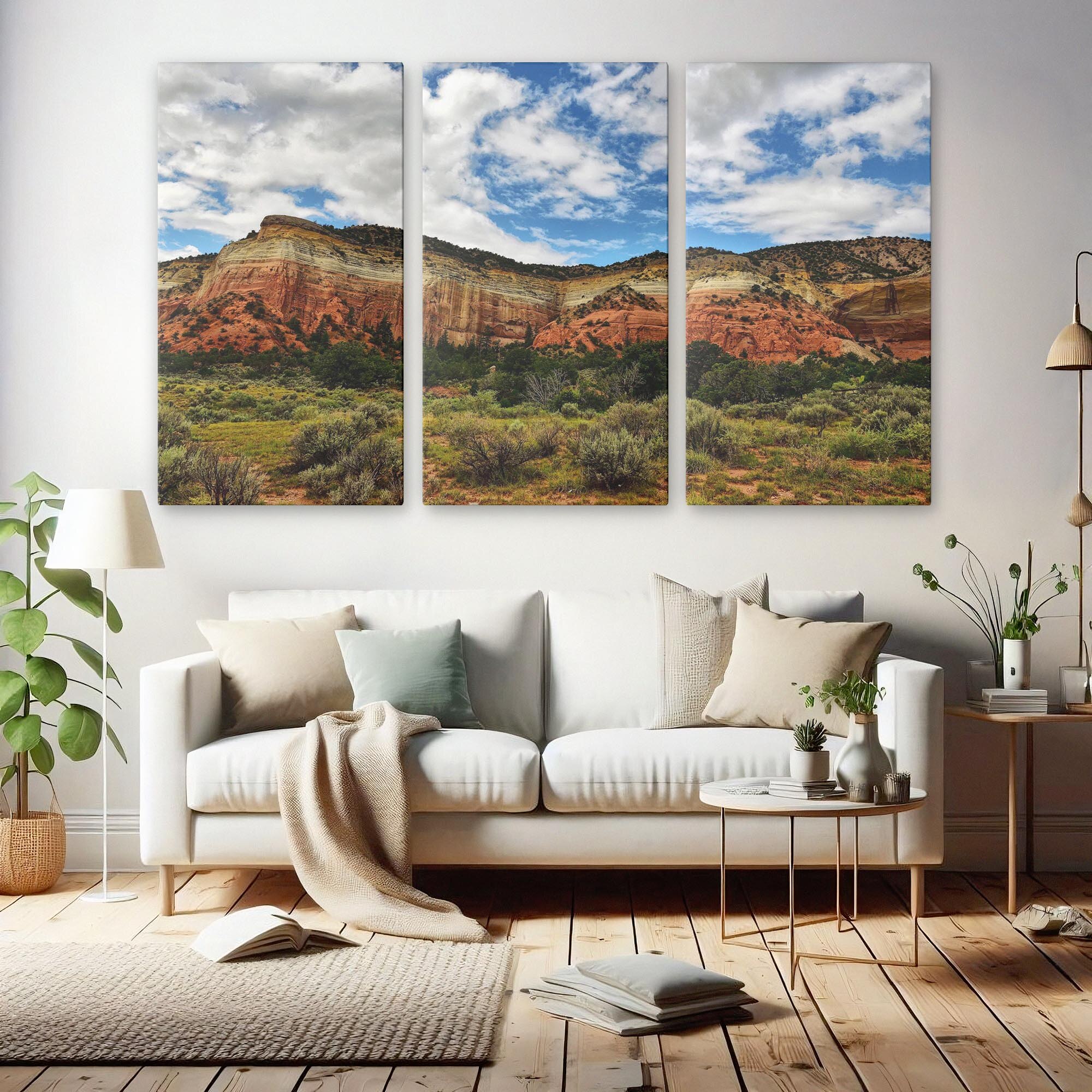 Set Trei Tabouri Canvas - Climb Mountain Peak Rocky Grassy Slope