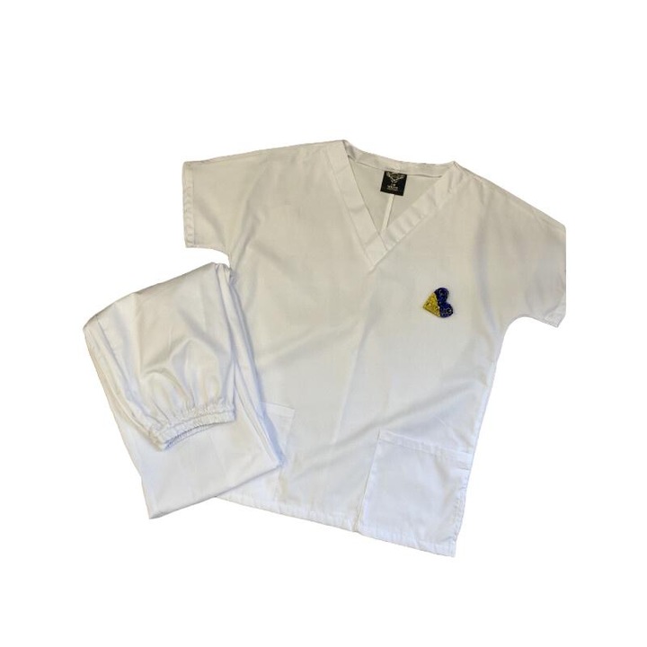 Costum medical, Inwhite, alb, 4 buzunare, poliester, set, S