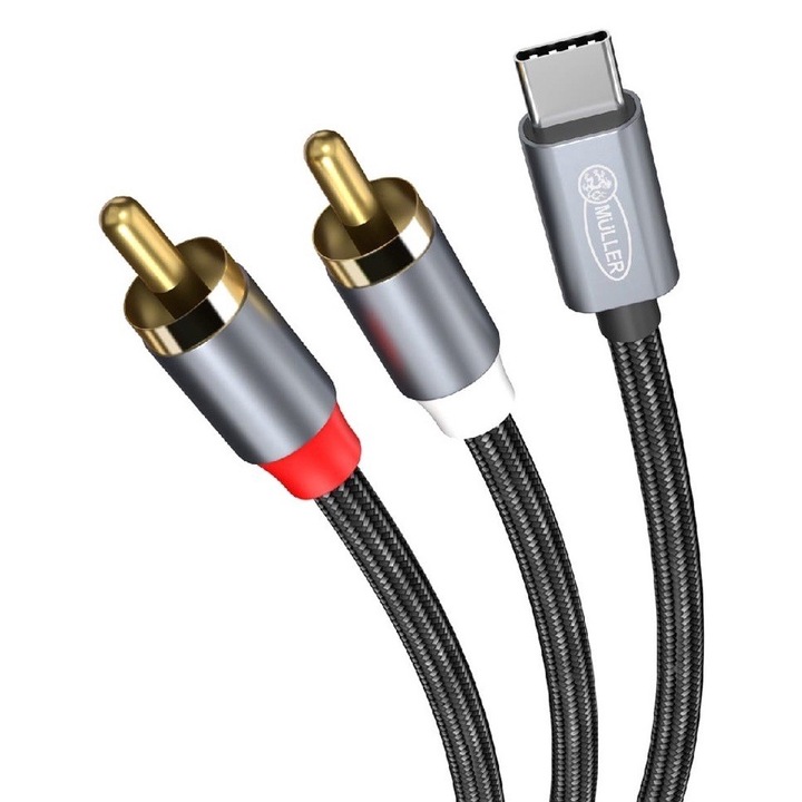 Muller®️ Професионален аудио кабел тип C - към RCA, 24K позлатен, DAC ADC 24bit 96Khz, Hi-Res Hi-Fi, 1,2 метра