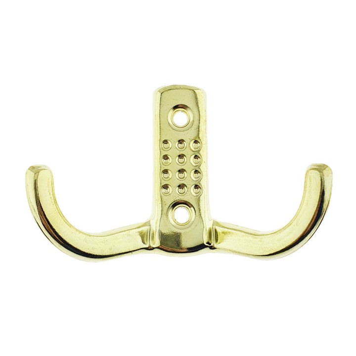 Cuier din metal pentru mobila sau perete, cu 2 agatatori de 2 cm, MOB-65145, 2 orificii de montare, dimensiuni 85 x 57 x 30 mm, auriu Auriu 85 mm