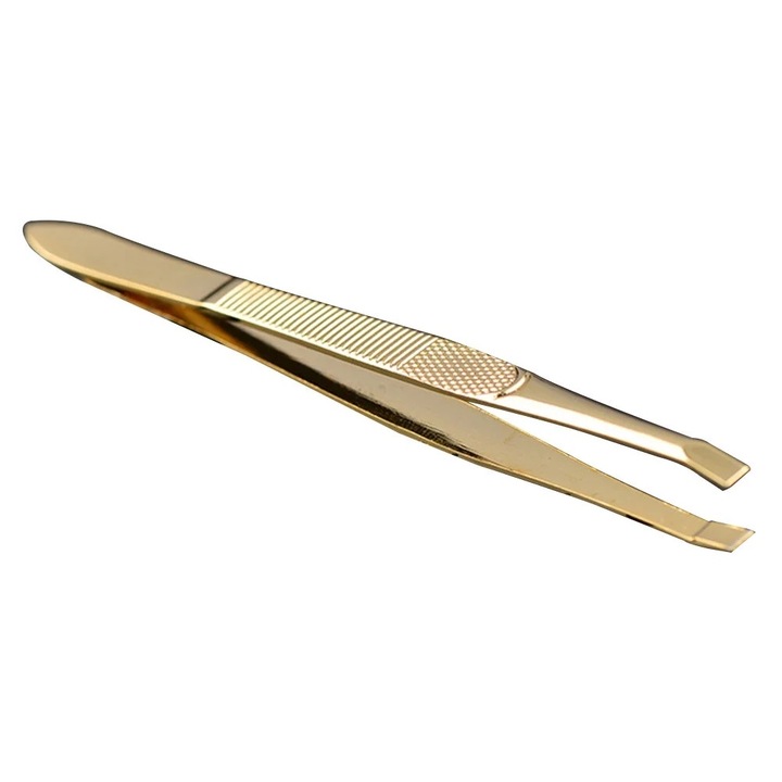 Penseta din otel inoxidabil aurit cu pieptene pentru sprancene, 9x1.20x0.80cm, usor de transportat