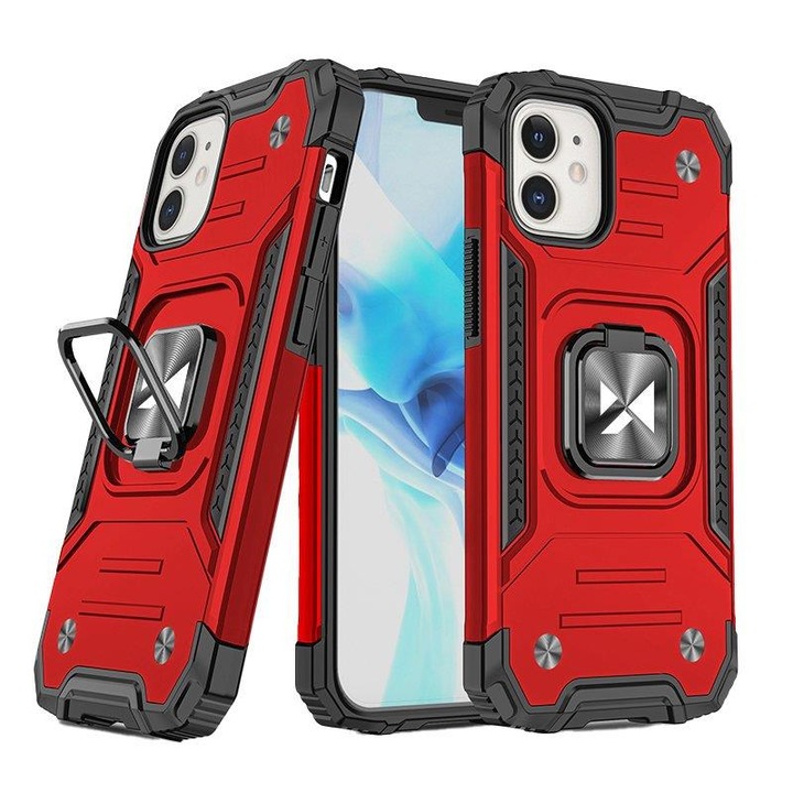 Husa Wozinsky Ring Armor pentru husa blindata iPhone 14 suport magnetic inel, rosu