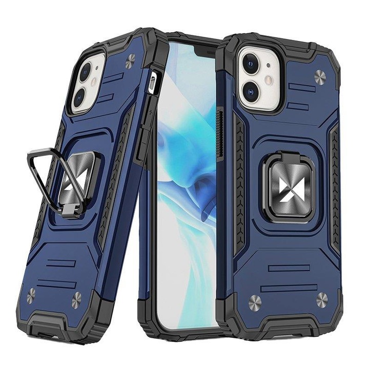 Husa Wozinsky Ring Armor pentru husa blindata iPhone 14 suport magnetic inel, albastru