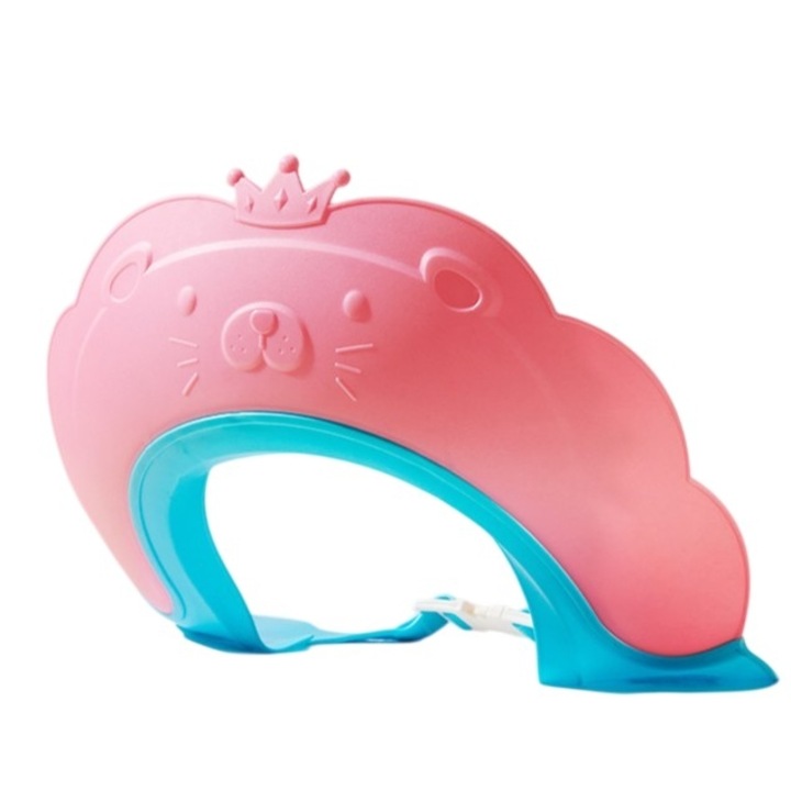 Protectie Baie Pentru Copii Impotriva Samponului, Model Leu si Coroana, Dimensiune ajustabila, Durabil, Usor de curatat, De protectie la dus, baie, TPE+PP, Roz