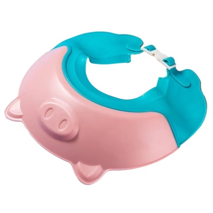 Protectie Baie Pentru Copii Impotriva Samponului, Model Purcelus, Dimensiune ajustabila, Durabil, Usor de curatat, De protectie la dus, baie, TPE+PP, Roz
