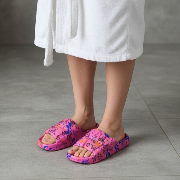 Papuci cu motiv floral H682fucsia 115083, Fucsia, 38-39