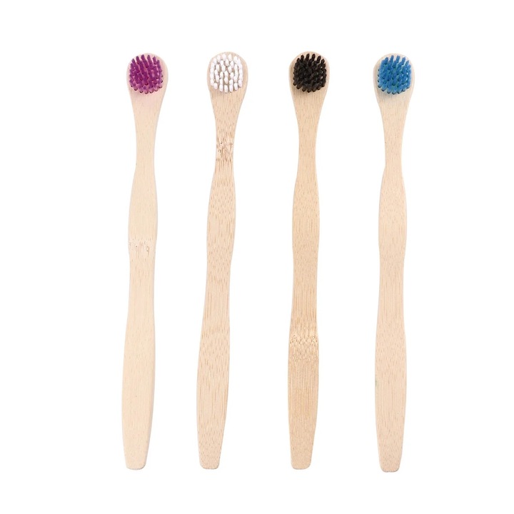 Set 4 periute de dinti din bambus, curatare profunda, multicolor, 18.9x1.8x1.5cm