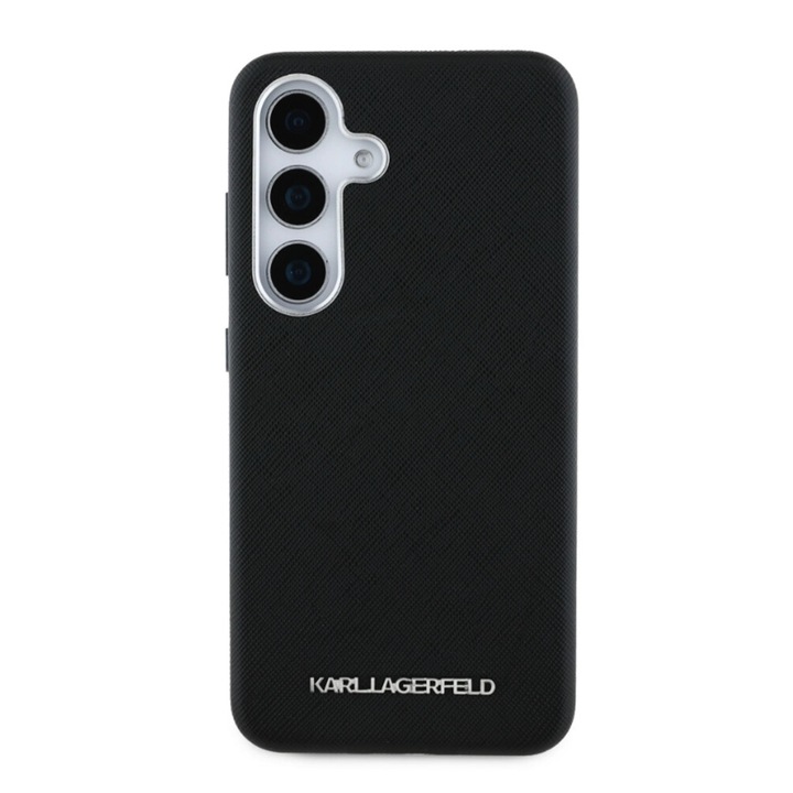 Telefontok Samsung Galaxy S25+ (S25 Plus) kompatibilis - Karl Lagerfeld Saffiano Metal Logo - fekete hátlap tok