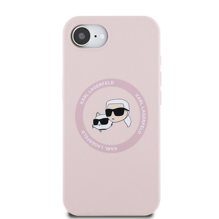 Telefontok iPhone 16e kompatibilis - Karl Lagerfeld és Choupette - MagSafe kompatibilis pink hátlap tok