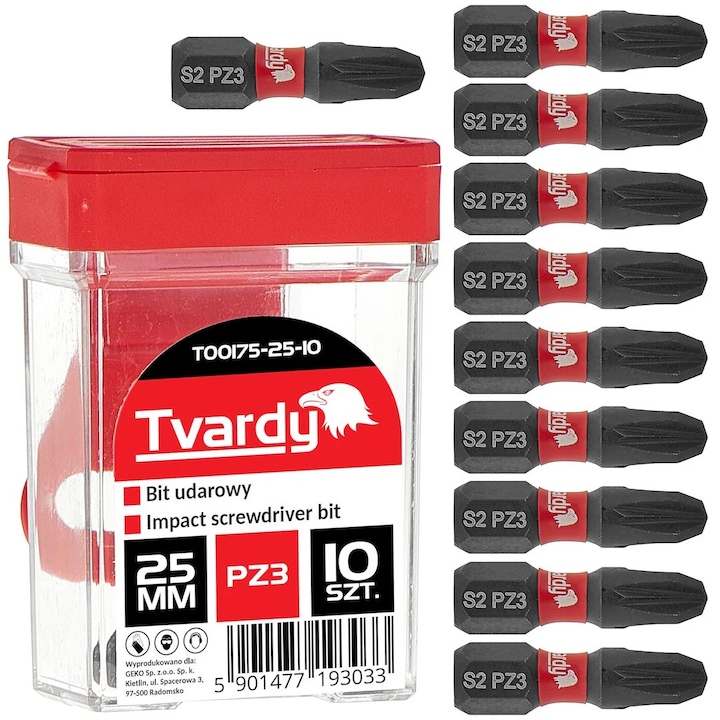 Set biti de impact PZ3, S2 25 mm, 10 bucati, Tvardy T00175-25-10