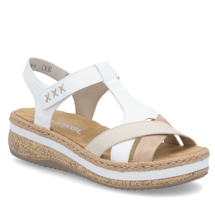 Rieker női tépőzáras fehér kombi platformos szandál V0919-80 Méret 36