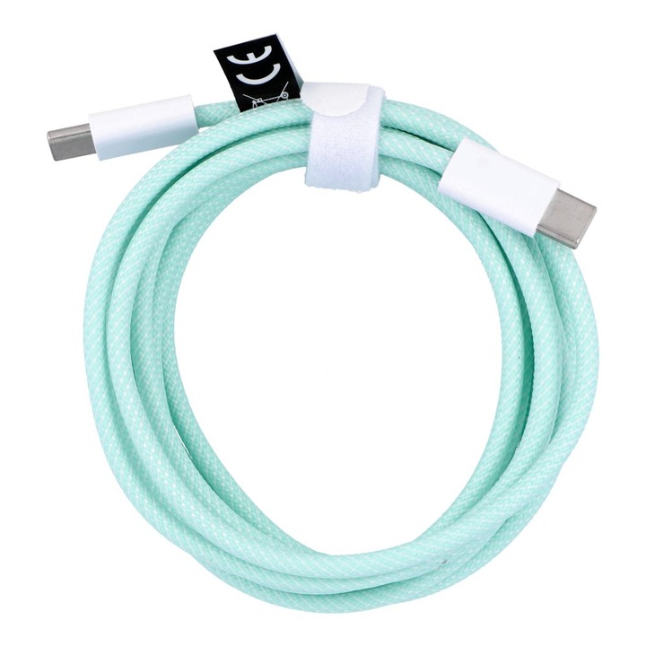 Kábel: Univerzális - Type-C (USB-C) / Type-C (USB-C) kompatibilis zöld szövet kábel 2m, 60W