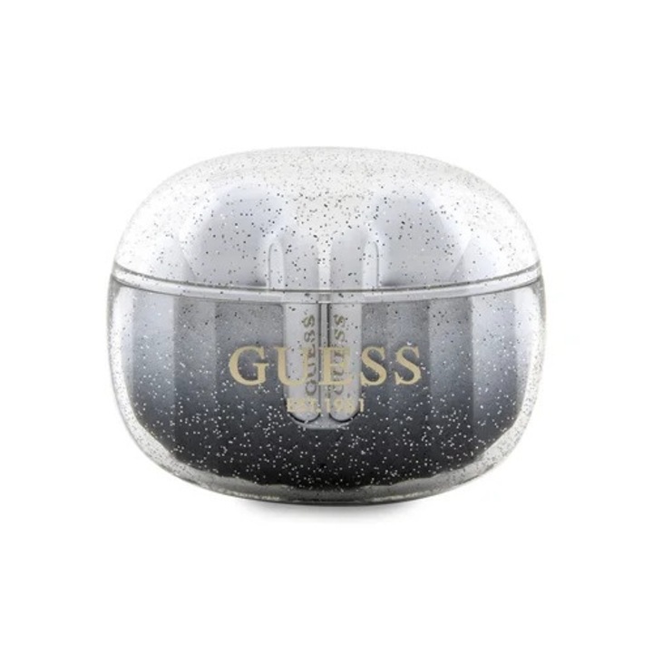 Guess TWS - черни блестящи безжични стерео блутут слушалки, с калъф за зареждане