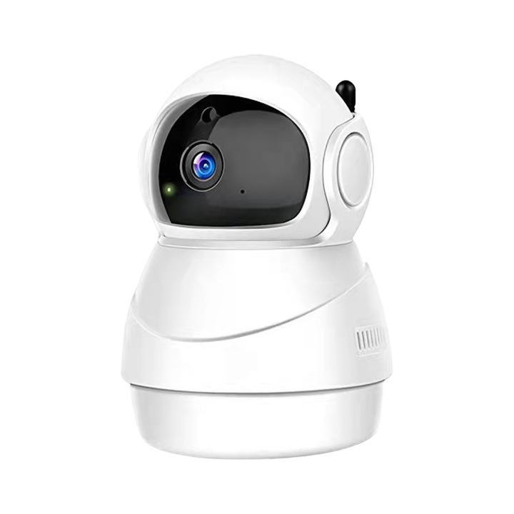 Camera de supraveghere inteligenta, WIFI, 1080P, 128GB, suport TF+Cloud Storage, functie de navigare panoramica 3D, vedere nocturna HD IR, detectare miscare, interfon vocal, 35 de limbi, telecomanda mobila, alb