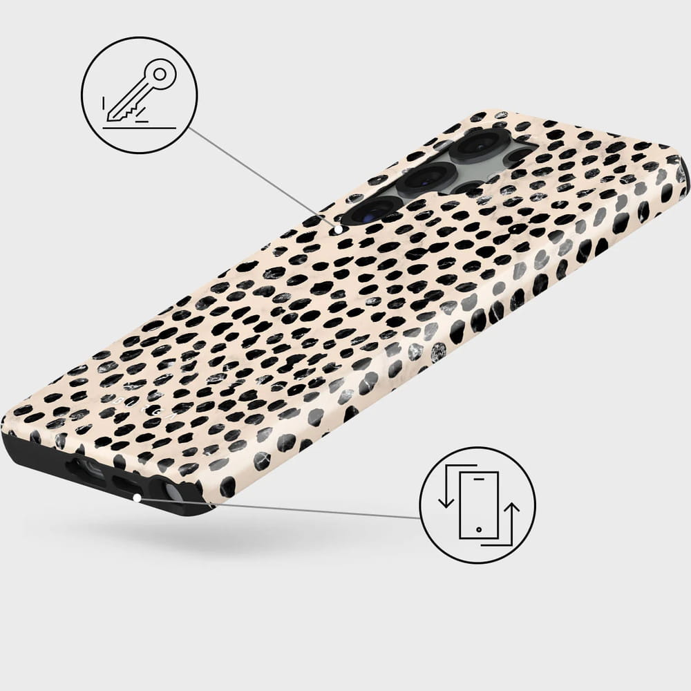 Husa Burga Almond Latte Tough pentru Samsung Galaxy S25 Ultra, bej cu puncte negre