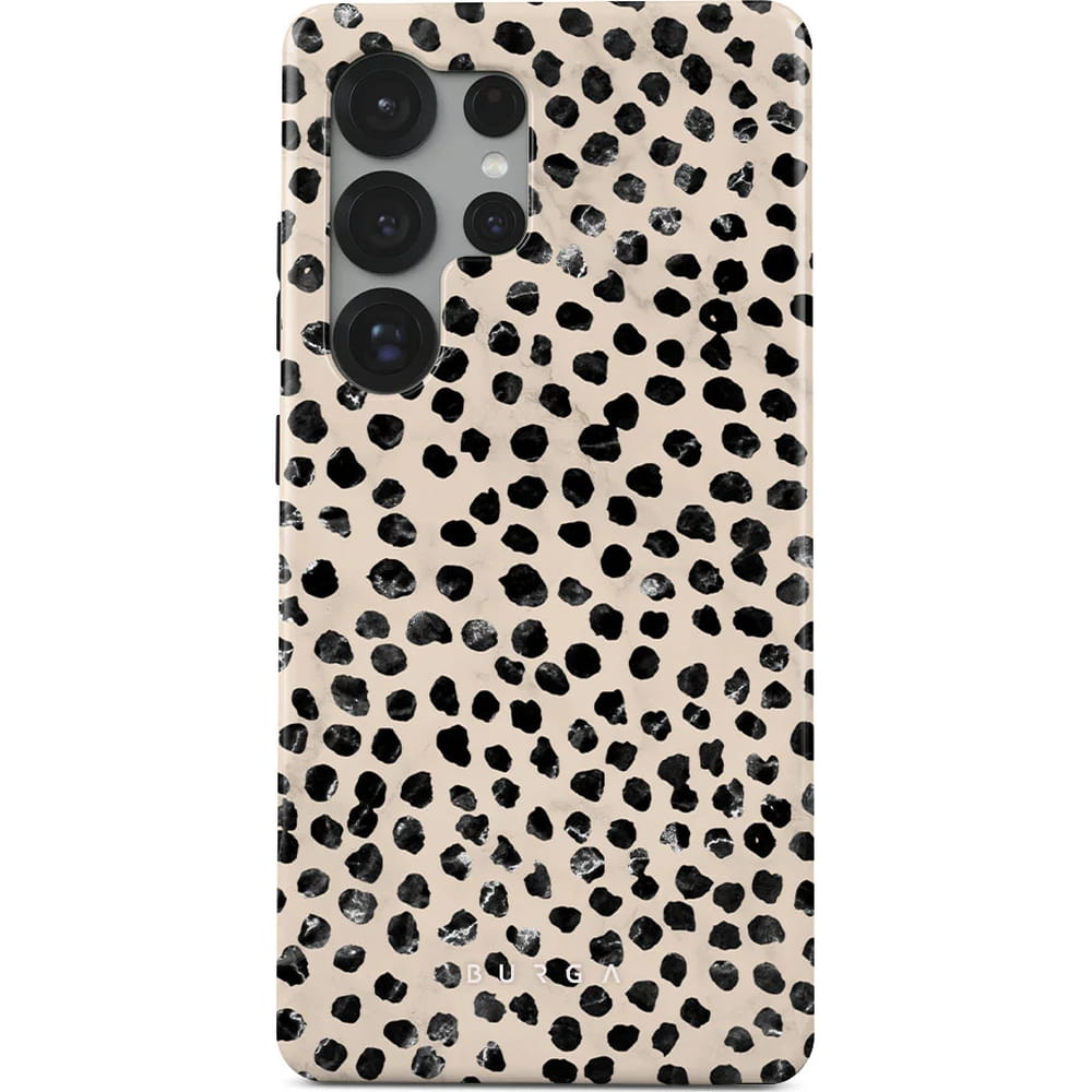 Husa Burga Almond Latte Tough pentru Samsung Galaxy S25 Ultra, bej cu puncte negre