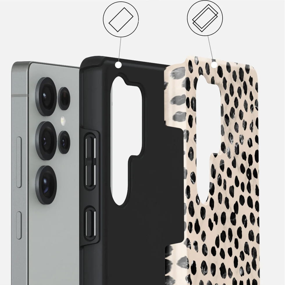 Husa Burga Almond Latte Tough pentru Samsung Galaxy S25 Ultra, bej cu puncte negre