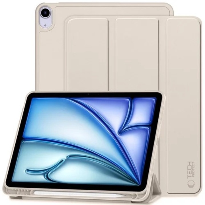 Tablete compatibile iPad Air 6 (2024, M2, 11 inchi) - husa inteligenta de culoare nisip cu suport pentru creion