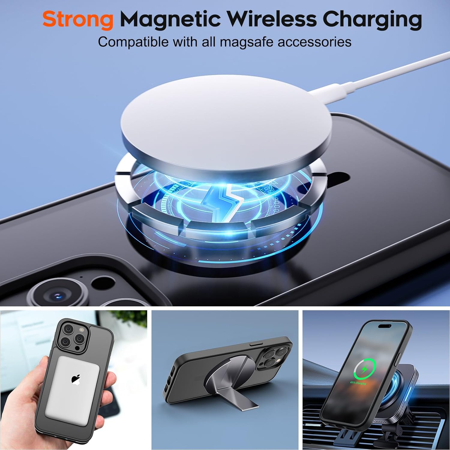 BestCase® Husa pentru Apple iPhone 14 Pro, Shockproof MagSafe, Antisoc, Protectie camera si ecran, Negru