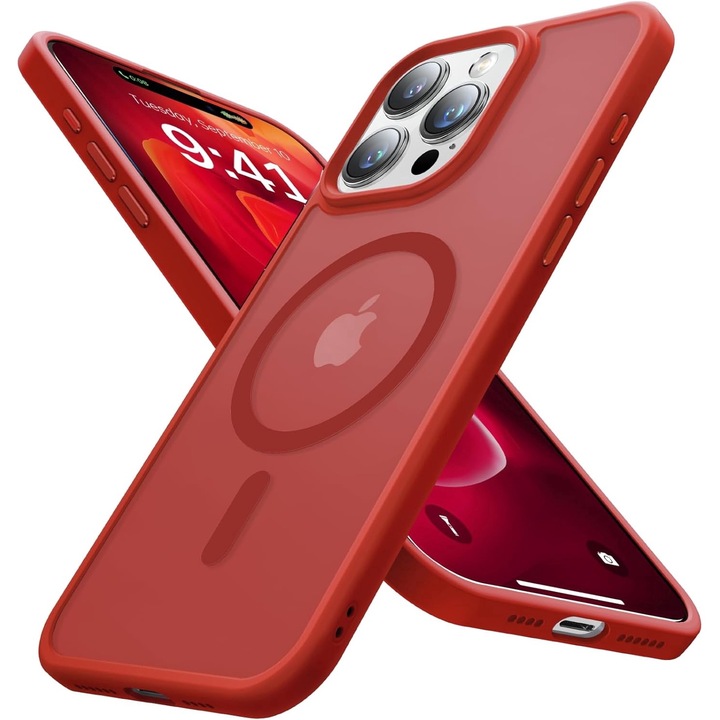 BestCase® Калъф за Apple iPhone 15 Pro, Удароустойчив MagSafe, Противошоков, Защита за камера и екран, Червен