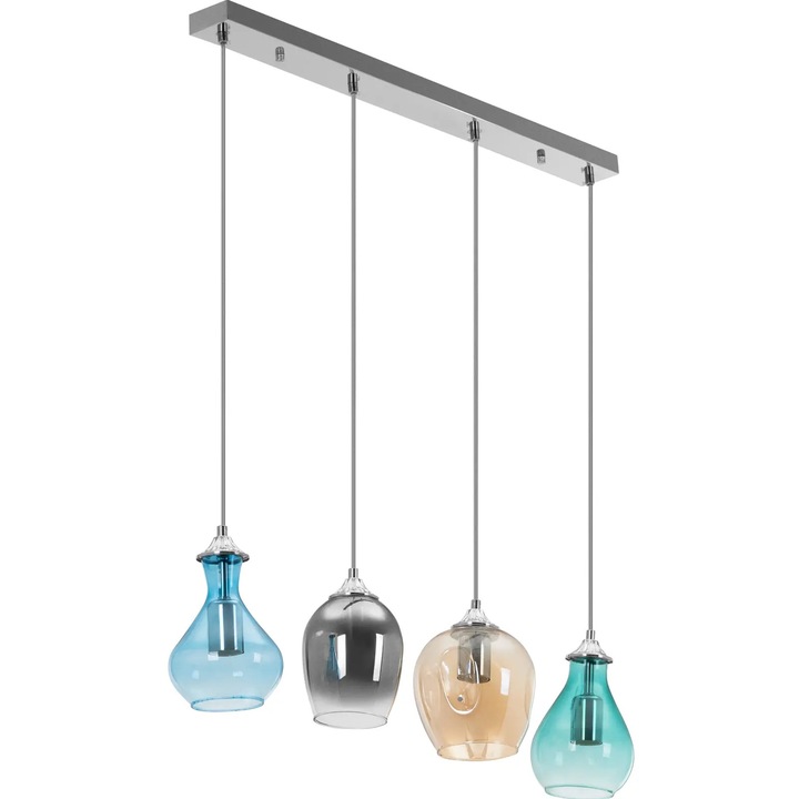 Lampa suspendata 4 puncte, Uniprodo, sticla transparenta si metalica, dimensiuni 190x80x15cm