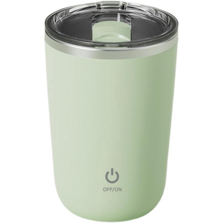 Чаша за кафе с бъркалка, чаша за кафе от неръждаема стомана с автоматично бъркане, преносима електрическа магнитна чаша за кафе с бъркалка, вградена бъркалка, подходяща за кафе протеин на прах, зареждане през USB, 350 мл (зелена)