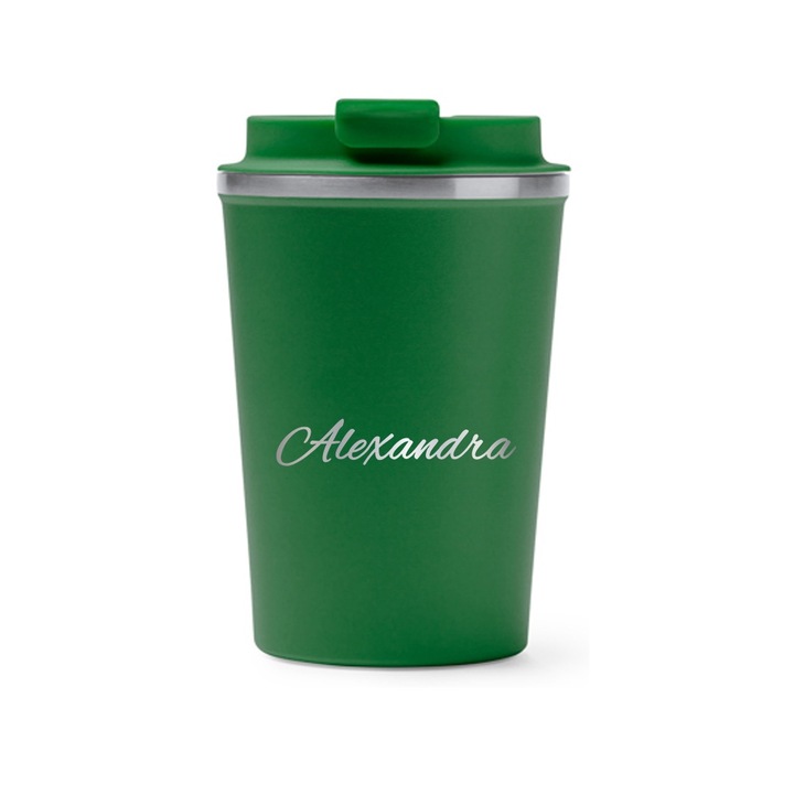 Термос чаша Intelli® Travel Mag Okele, Персонализирана с име Александра, Без BPA, Поддържа напитката гореща или студена, Вместимост 450 мл, Зелена, 1926246 OkGR 63