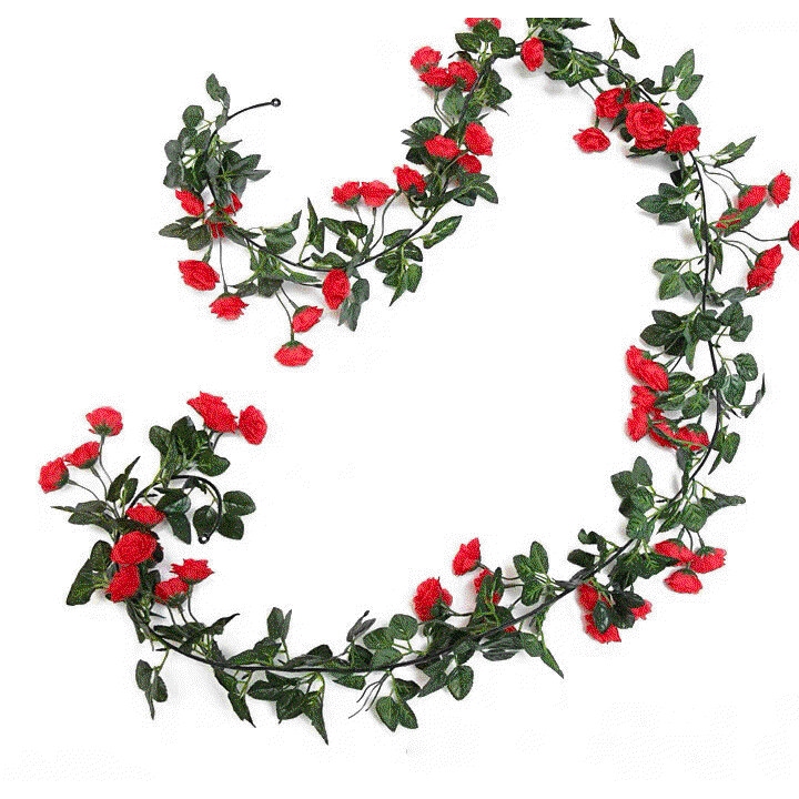 Изкуствено растение розова лоза, 69 рози 1,75 м (червена) сватбена арка парапет за стълби, климатик, тръба, обвита с покрив, окачени вътрешни и външни стени за дома, градината, верандата, терасата, балкона