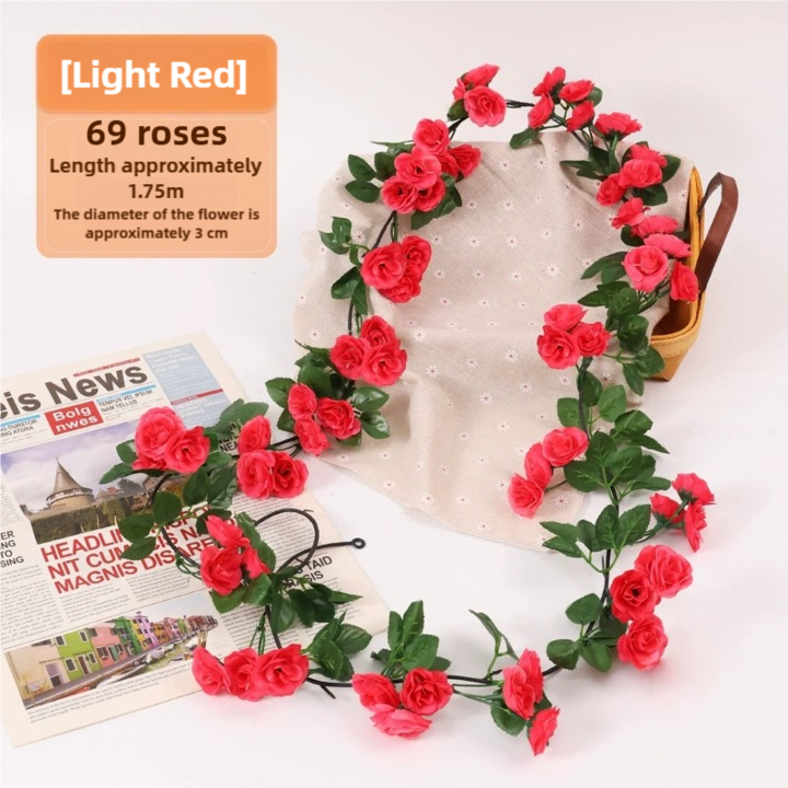 Изкуствено растение, розова лоза, 69 рози 1,75 м (светлочервено) Сватбена арка, декорация за дома, градината, верандата, терасата и балкона
