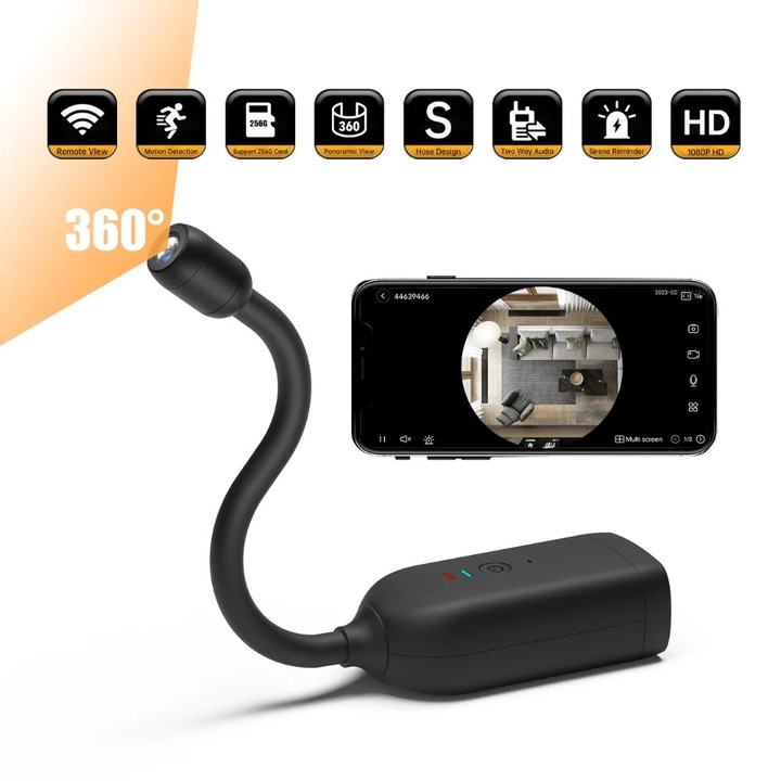 Camera tip Nasture, Flexibila 360°, Wifi, Audio Bidirectional cu Senzor Miscare