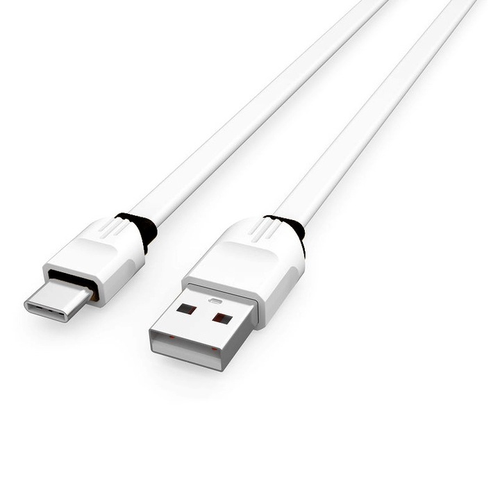 Cablu de date si incarcare U06, 3A, USB la Type-C, 2 metri, siliconat, alb cu negru