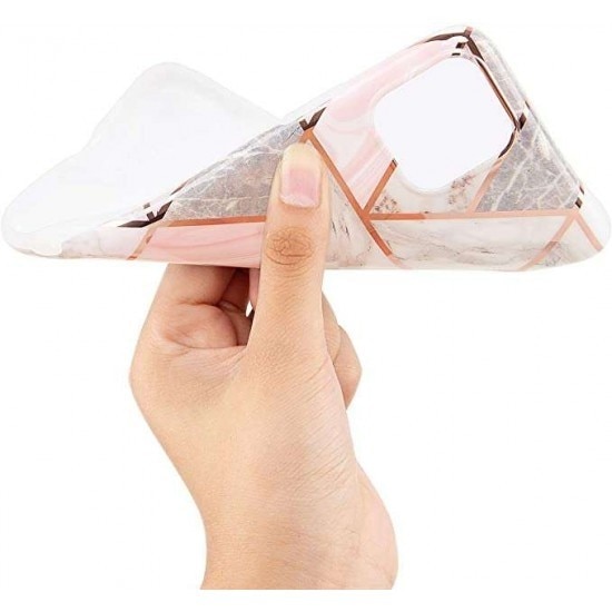 Husa protectie compatibila cu Samsung Galaxy A32 5G Soft IMD TPU Marble Geometric Alb
