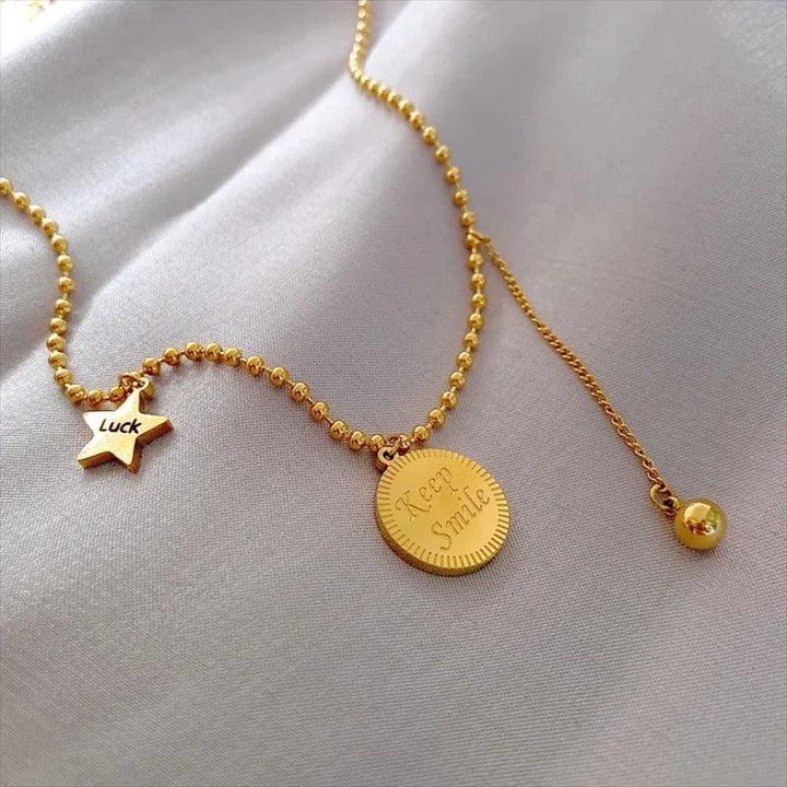 Colier auriu, din otel inoxidabil, cu steluta norocoasa, suflat cu aur 18k, Anais C1