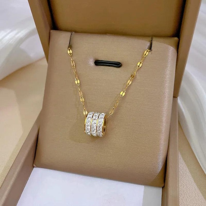 Colier auriu, din otel inoxidabil, cu pandantiv rotund, suflat cu aur 18k, Alvina C1