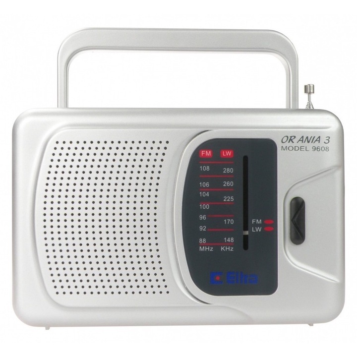 Портативно радио, Сребристо, 4 в 1, Fm (ukf) с мрежово и батерийно захранване, Автоматично сканиране, 3,5 мм жак конектор