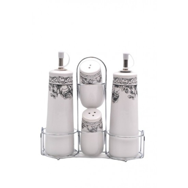 Set oliviera 4 piese+ suport, Ceramica + Metal