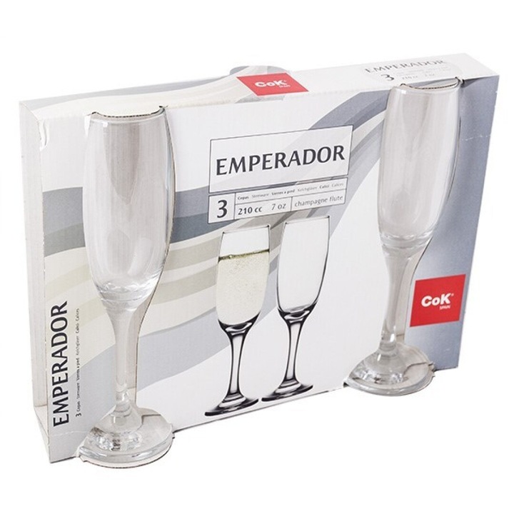 Pahar flute sampanie 21, 5 cl set 3 bucati, Emperador