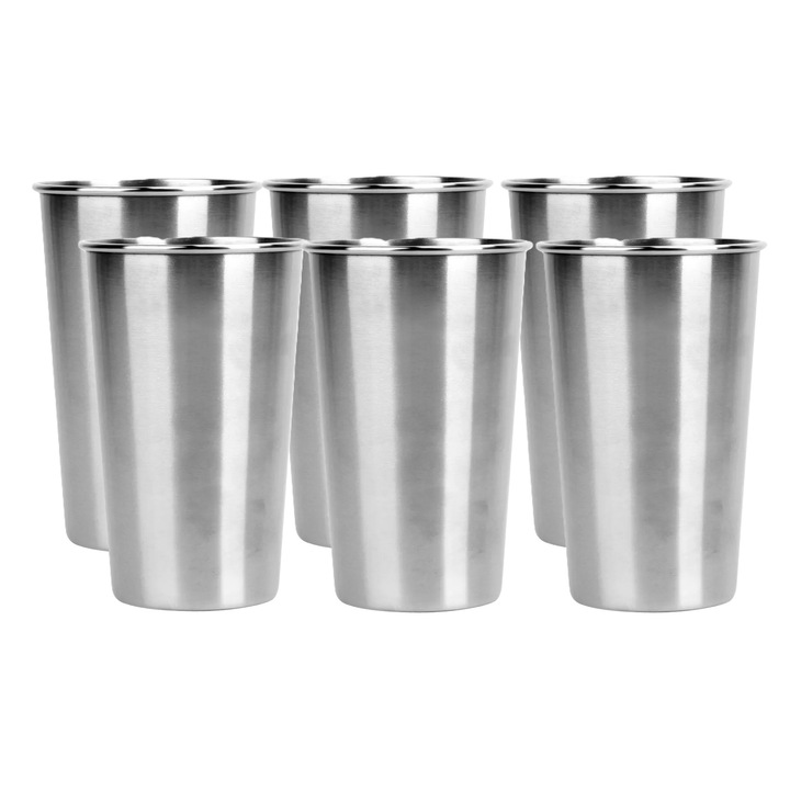 Set 6 pahare din inox, Dimensiunea 8 x 12 cm, Grunberg, Capacitate aproximativ 450 ml, IPI12