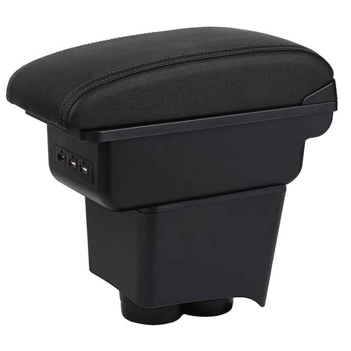 Cotiera Consola Centrala Cutie De Depozitare USB Organizator Pentru VW Polo MK4 2002 - 2009 Alunecare Piele Neagra