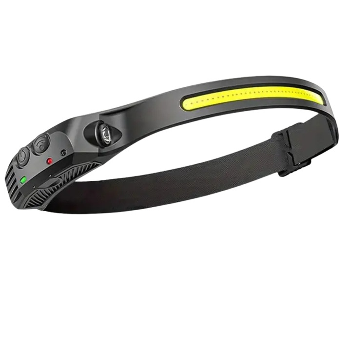 Lanterna Frontala cu Senzor de Miscare, Reincarcabila USB, 500 Lumeni, COB + XPE LED, 5 Moduri de Iluminare, Impermeabila, Reglabila, Pentru Camping, Alergare, Pescuit si Lucru in Aer Liber