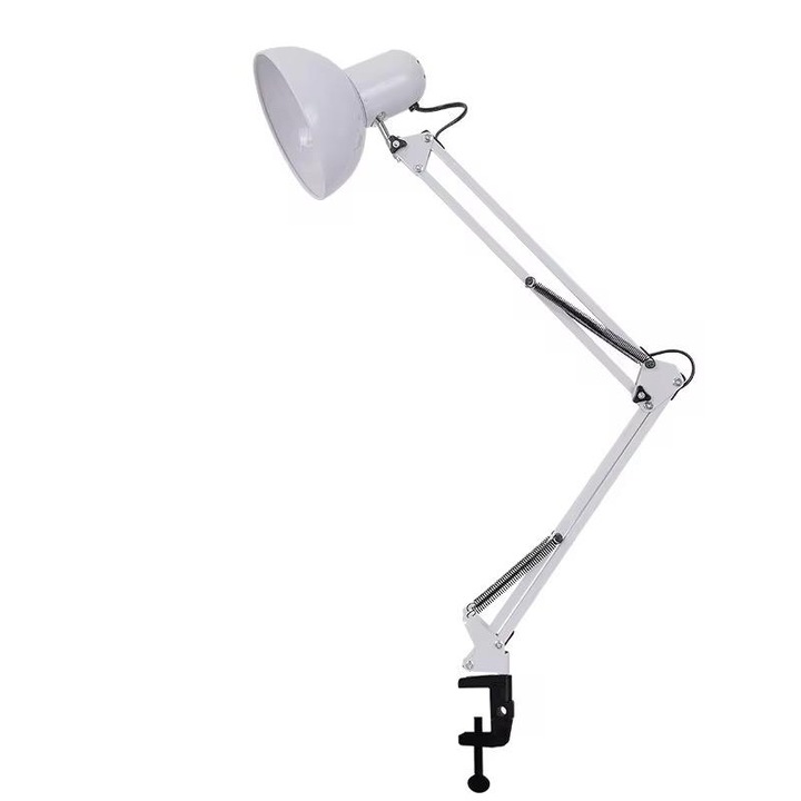 Lampa profesionala pentru masa de manichiura sau pentru birou, cu clema, din metal, cu brat oscilant, reglabila, culoare alb