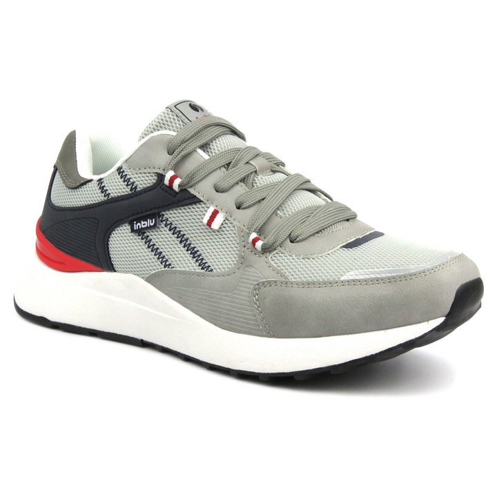 Férfi sportcipő, Inblu IU-06, eco-bőr, vastag talp, szürke