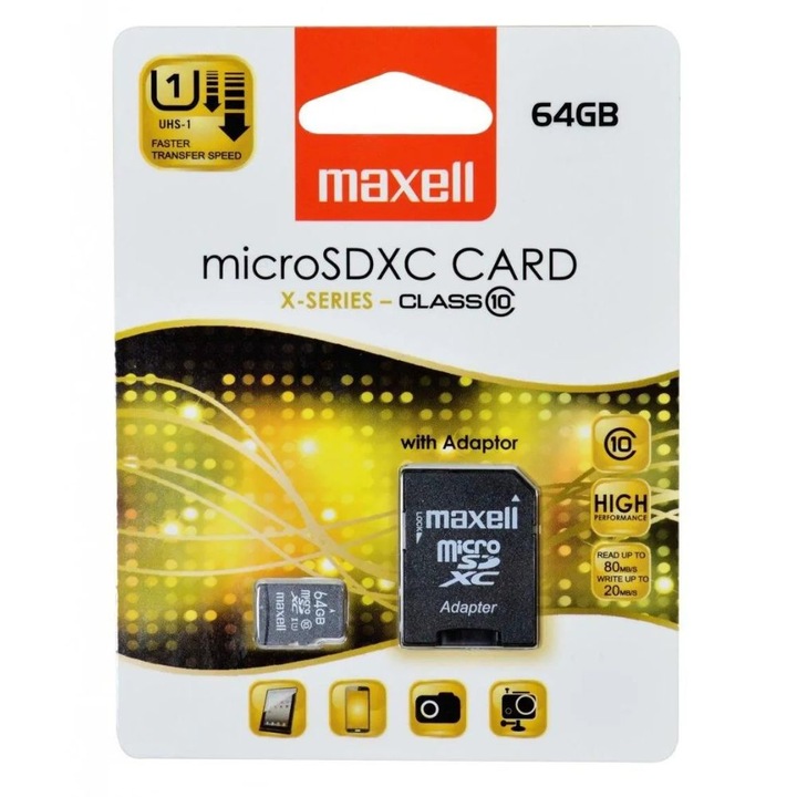 Card de memorie micro SDHC, 64GB, Class 10, X-series cu Adapter