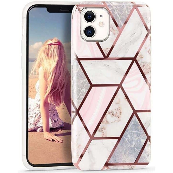 Husa protectie compatibila cu Samsung Galaxy A12 Soft IMD TPU Marble Geometric Alb
