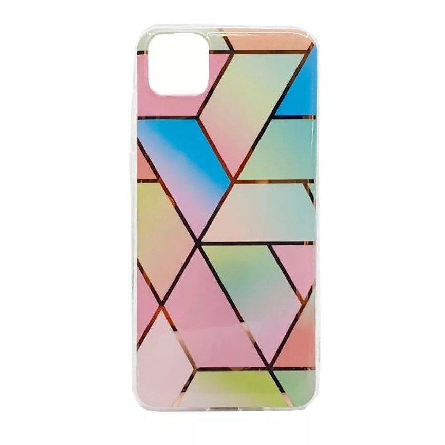 Husa protectie compatibila cu Samsung Galaxy A12 Soft IMD TPU Marble Geometric Roz