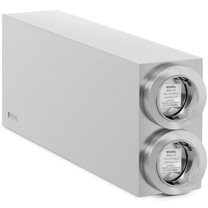 Eldobható poháradagoló, Royal Catering, 2 rekeszes, rozsdamentes acél, 81-89 mm, 70,5x15x28 cm