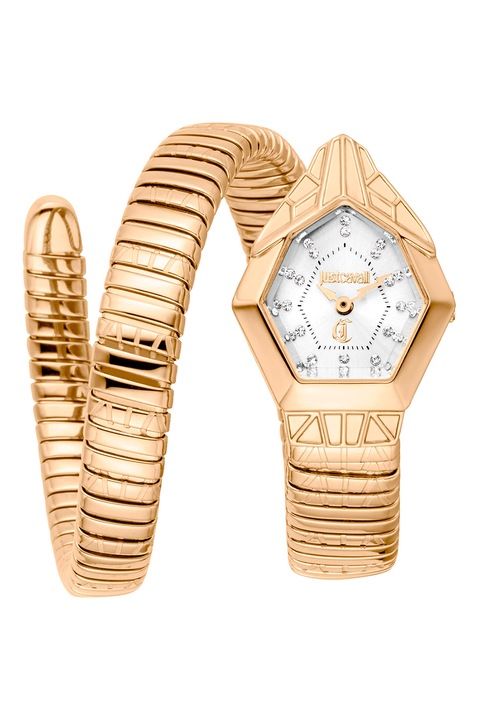 JUST CAVALLI, Часовник с дизайн на змия с кристали, Златист