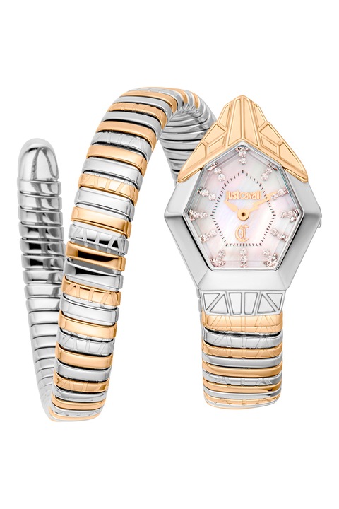 JUST CAVALLI, Kígyó alakú karóra, Ezüstszín, Aranyszín