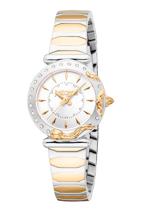 JUST CAVALLI, Двуцветен часовник с кристали, Сребрист, Златист